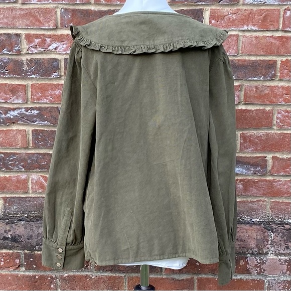 BNWT George Size 18 Khaki Green Cord Collared Top Blouse 100% Cotton Long Sleeve - Picture 3 of 13